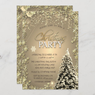 Gold Stars,Christmas Tree Company Christmas Party Invitation