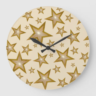 "Gold" Stars clock round cream