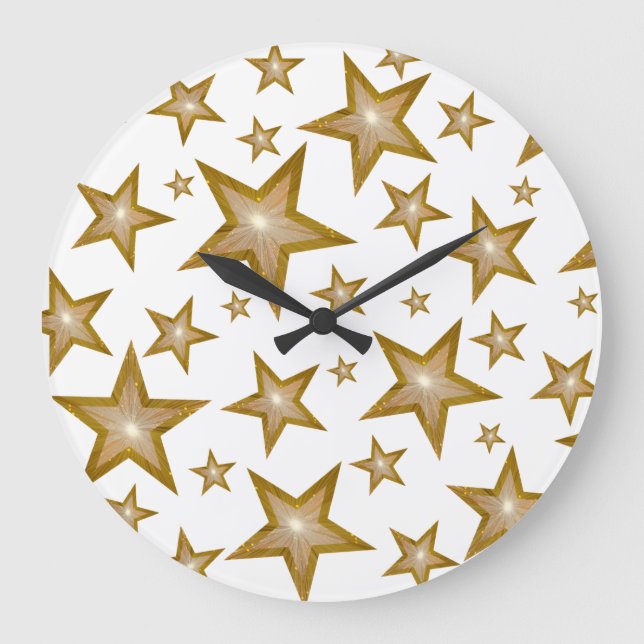 "Gold" Stars clock round white (Front)