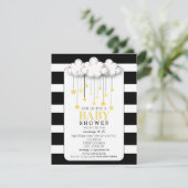 Gold Stars Cloud Black + White Neutral Baby Shower Invitation (Standing Front)