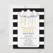 Gold Stars Cloud Black + White Neutral Baby Shower Invitation (Front)
