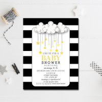 Gold Stars Cloud Black + White Neutral Baby Shower