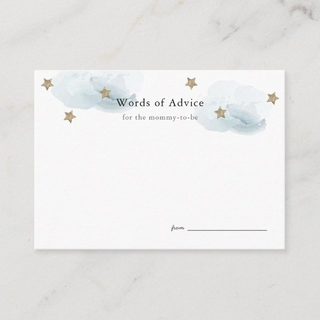 Gold Stars & Clouds Baby Shower Advice Cards (Front)