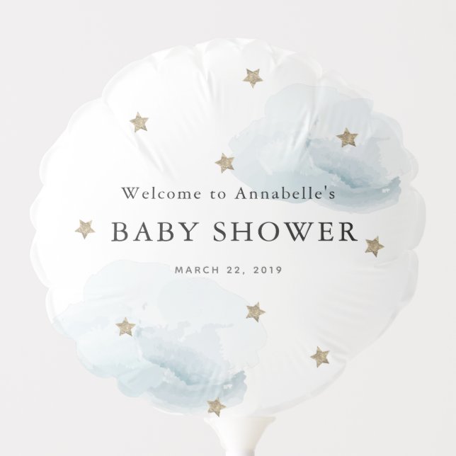 Gold Stars & Clouds Baby Shower Balloon (Front)
