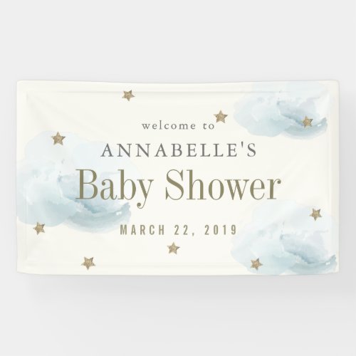 Gold Stars  Clouds Baby Shower Banner