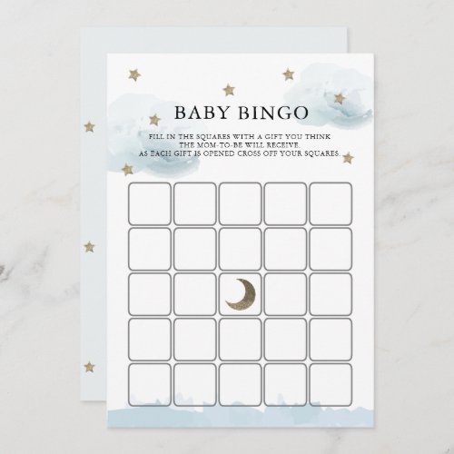 Gold Stars  Clouds Baby Shower Bingo Game Card