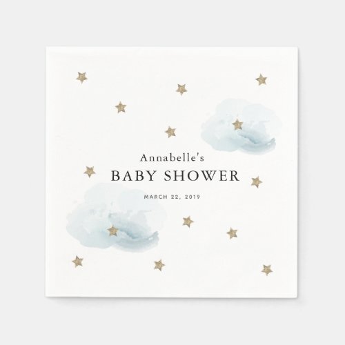Gold Stars  Clouds Baby Shower Paper Napkins