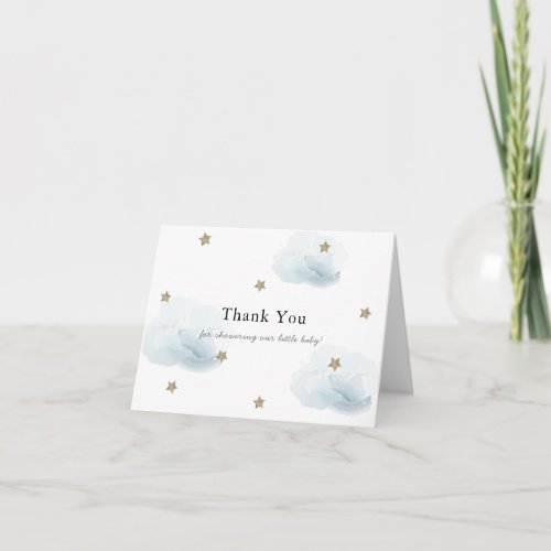 Gold Stars  Clouds Baby Shower Thank You Card