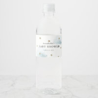 Gold Stars & Clouds Baby Shower Water Bottle Label