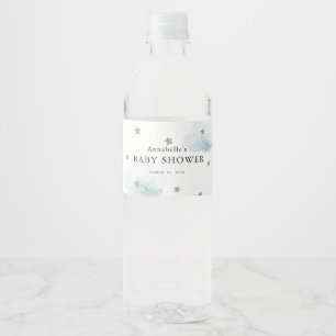 Gold Stars & Clouds Baby Shower Water Bottle Label