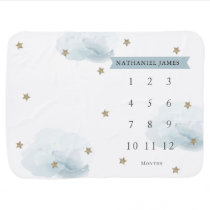 Gold Stars & Clouds Blue Boy Monthly Milestone Baby Blanket Gold Stars & Clouds Blue Boy Monthly Milestone Baby Blanket