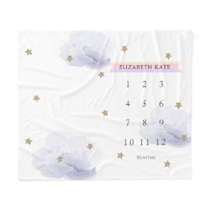 Gold Stars & Clouds Lavender Monthly Milestone Fleece Blanket