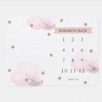 Gold Stars & Clouds Pink Girl Monthly Milestone