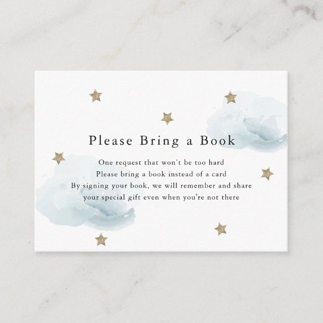 Gold Stars & Clouds Please Bring a Book Card (Front)