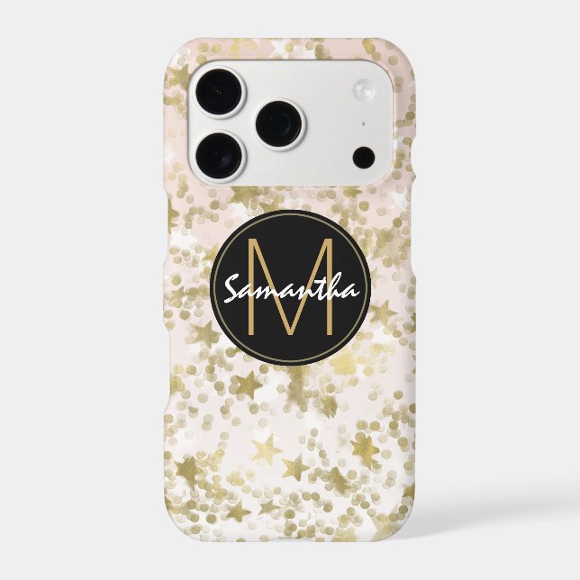 Gold Stars Confetti Blush Pink Monogram Case-Mate iPhone Case (Back)