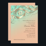 Gold Stars Confetti Flourish Bat Mitzvah Aqua  Invitation<br><div class="desc">Bar Mitzvah and Bat Mitzvah invitation sets designed by Umua. Printed and shipped by Zazzle or its partners.</div>