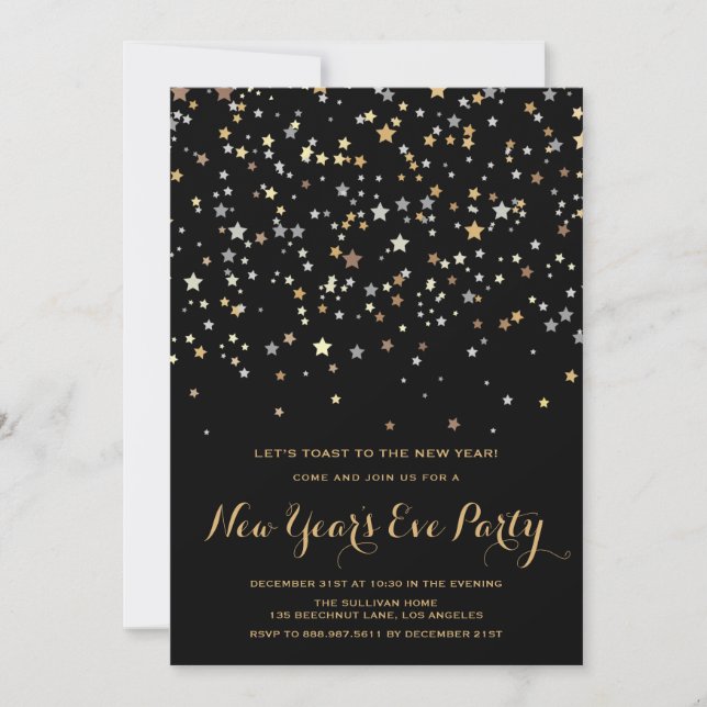 Gold Stars Confetti | New Year's Eve Invitation (Front)