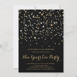 Gold Stars Confetti   New Year's Eve Invitation