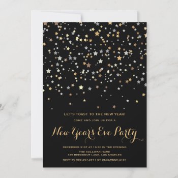 Gold Stars Confetti | New Year's Eve Invitation by misstallulah at Zazzle