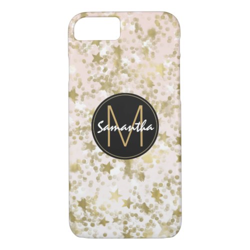 Gold Stars Confetti Peach Monogram iPhone 87 Case