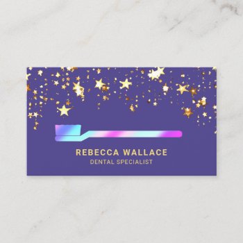 Gold Stars Confetti Pink Purple Toothbrush Dentist Business Card by ShabzDesigns at Zazzle