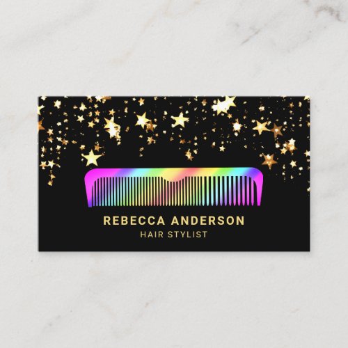 Gold Stars Confetti Rainbow Comb Hair Stylist Business Card