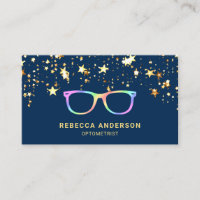 Gold Stars Confetti Rainbow Eye Glasses Optician Business Card