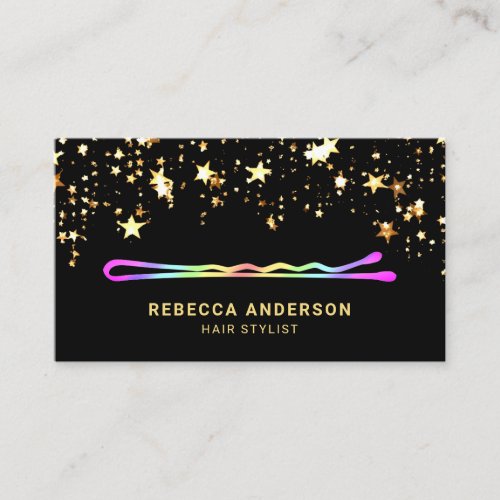 Gold Stars Confetti Rainbow Hair pin Hair Stylist Business Card