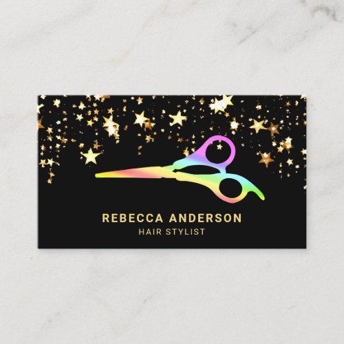 Gold Stars Confetti Rainbow Scissors Hair Stylist Business Card