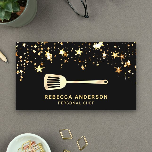 Gold Stars Confetti Spatula Personal Chef Business Card (Creator Uploaded)