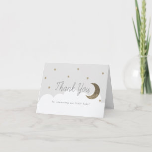Gold Stars & Crecsent Moon Gray Baby Shower Letterpress Thank You Card