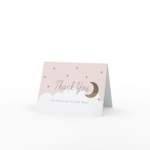 Gold Stars & Crecsent Moon Pink Baby Shower Thank You Card