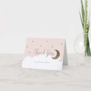 Gold Stars & Crecsent Moon Pink Girl Thank You Card