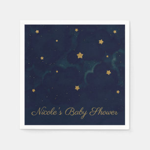 Gold Stars Dark Blue Night Sky Baby Shower Party Napkins