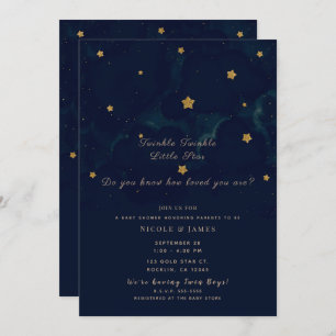 Gold Stars Dark Blue Night Sky Baby Shower Twins Invitation