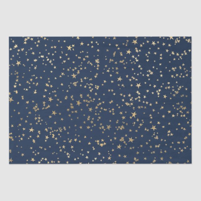 Gold Stars Deep Blue Tissue Paper (Front)