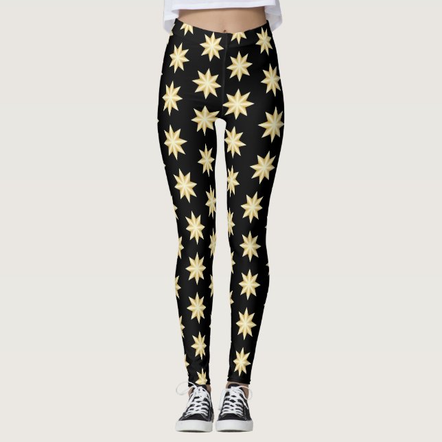 Gold Stars Design You Choose Background Colour Leggings (Front)