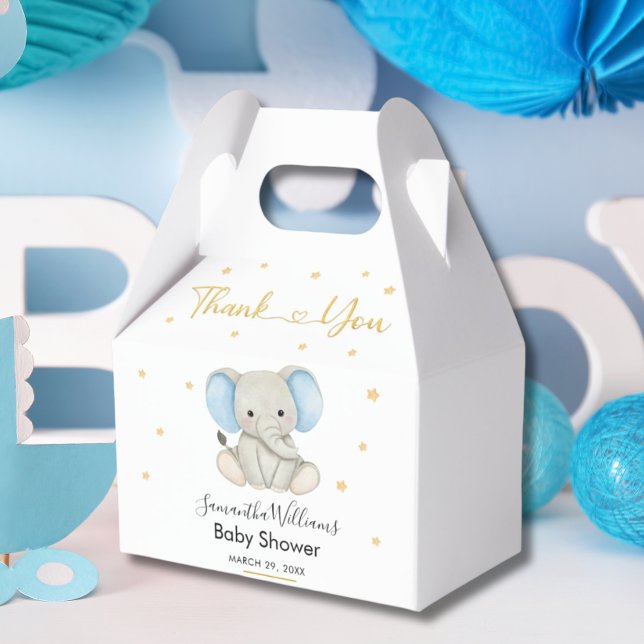 Gold Stars Elephant Baby Shower Favor Box (Creator Uploaded)
