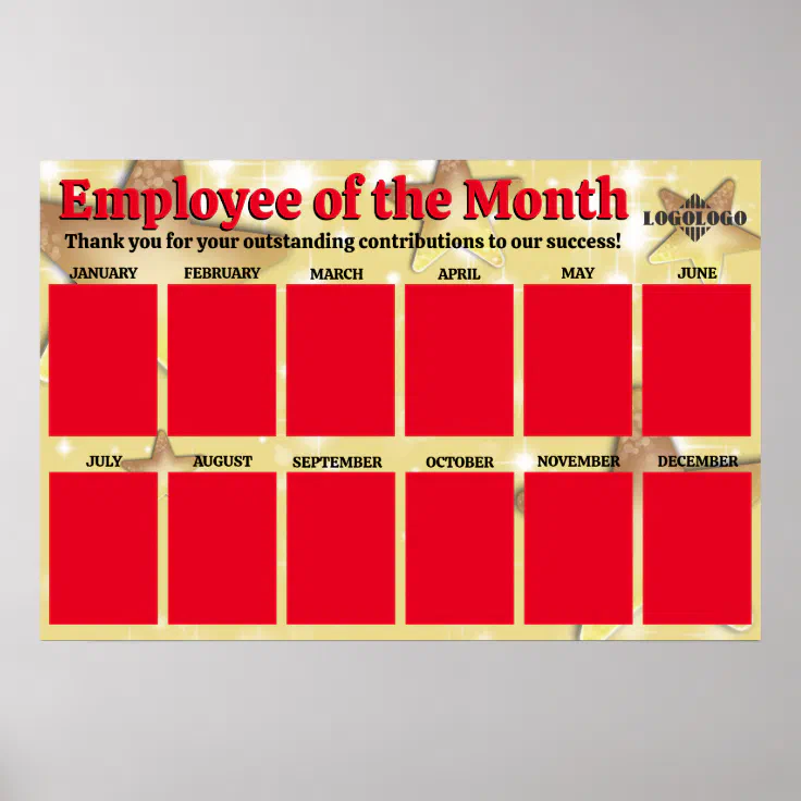 Gold stars employee of the month photo display poster | Zazzle