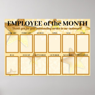Gold stars employee of the month photo display poster