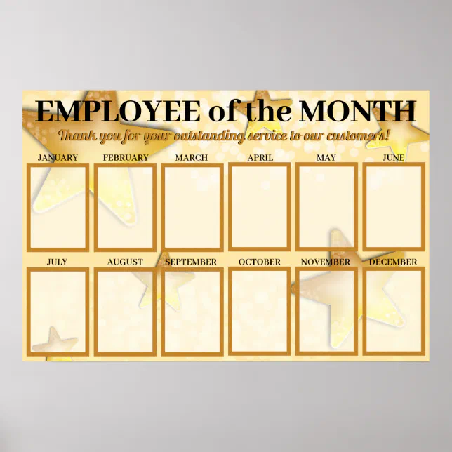 Gold stars employee of the month photo display poster | Zazzle