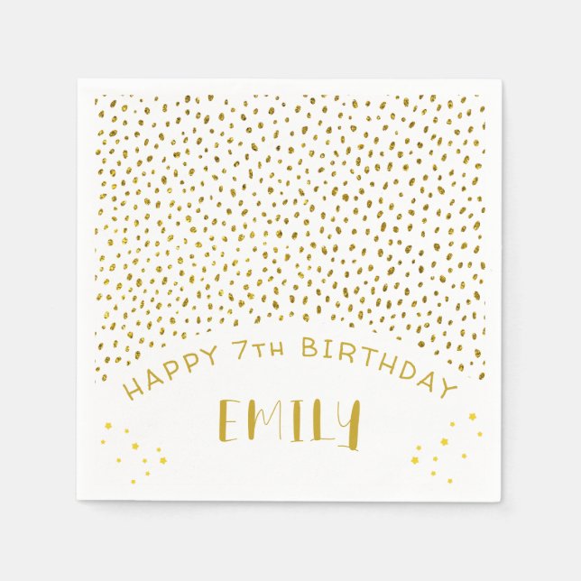 Gold Stars Faux Glitter Birthday Kids Girl  Napkins (Front)