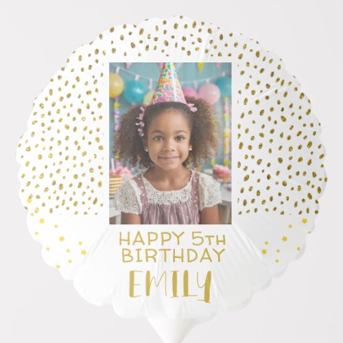 Gold Stars Faux Glitter Birthday Kids Girl Photo Balloon