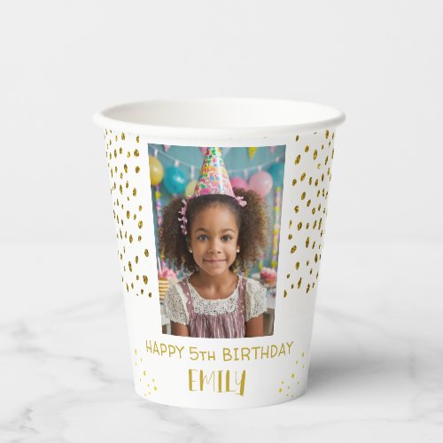 Gold Stars Faux Glitter Birthday Kids Girl Photo Paper Cups