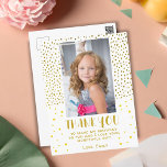 Gold Stars Faux Glitter Birthday Kids Girl Photo Postcard<br><div class="desc">Gold Stars Faux Glitter Birthday Kids Girl Photo Thank You Postcard. Cute birthday thank you postcard for your friends and family. Upload your photo and personalize the postcard with your name and text. The card has golden stars and faux glitter dots. Great as thank you card for girls.</div>