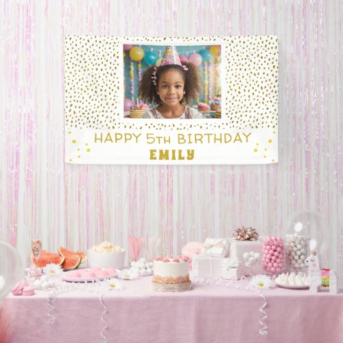 Gold Stars Faux Glitter Birthday Party Girl Photo Banner