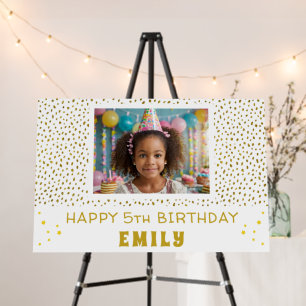 Gold Stars Faux Glitter Birthday Party Girl Photo Foam Board