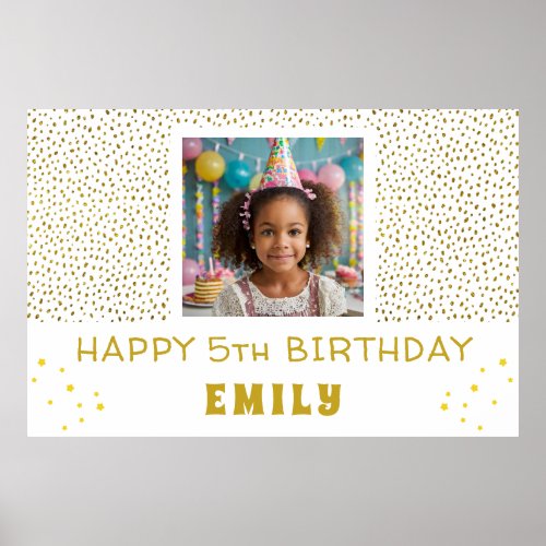 Gold Stars Faux Glitter Birthday Party Girl Photo Poster
