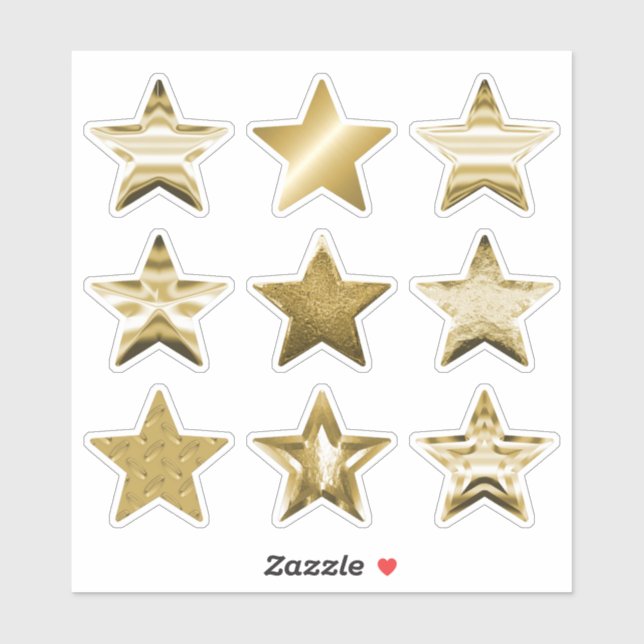 Gold Stars Faux Metallic Set of 9 Sticker (Sheet)