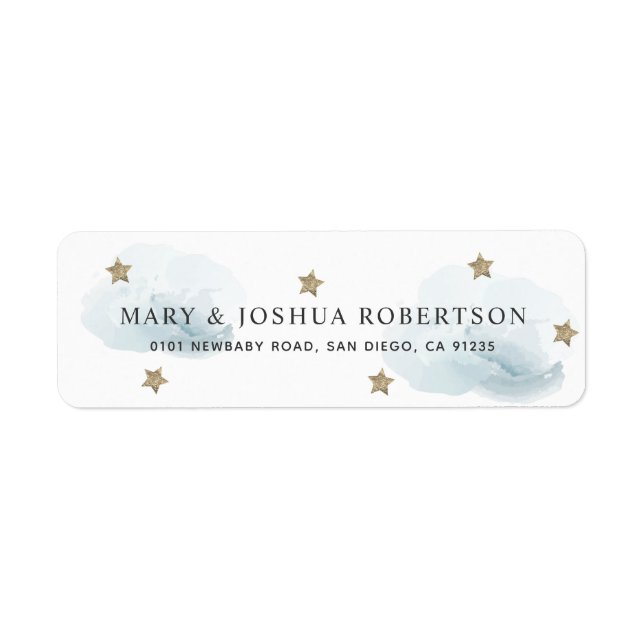 Gold Stars & Fluffy Clouds Address Label (Front)